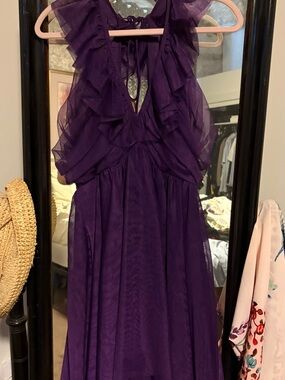 Anthropologie Purple Mesh Halter Dress